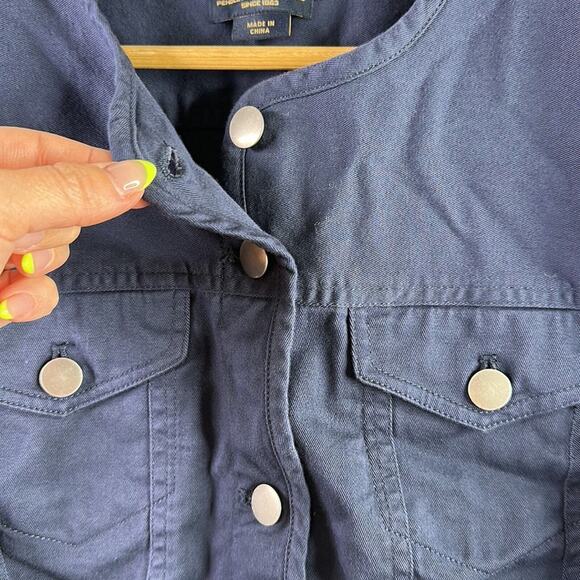 PENDELTON Navy Blue‎ Silver Button Up Crew Neck Cotton Long Sleeve Jacket Size S - Picture 12 of 12